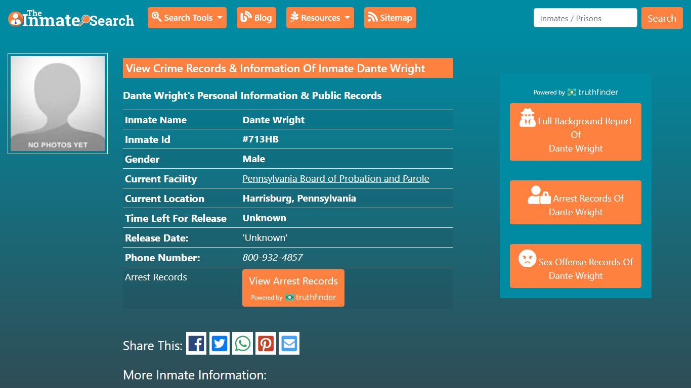 View Crime Records & Information Of Inmate Dante Wright